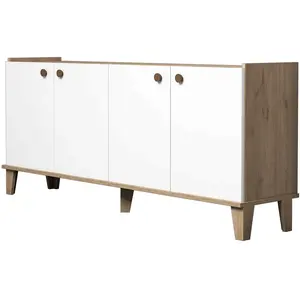 Comparateur de prix : MENZZO Buffet bas 4 portes Niden 180cm Bois Blanc et Chêne clair
