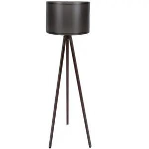 Comparateur de prix : MENZZO Lampadaire trépied Luca 145cm Tissu Noir et Bois Marron