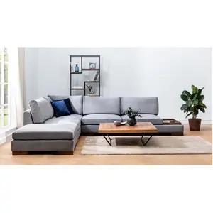 Hanah Home Menzzo Canapé d'angle Gauche avec Pouf Perissa Velours Gris foncé