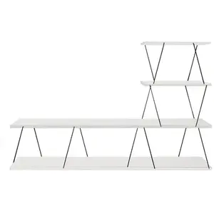 MENZZO Meuble TV en L montants ultra fins Filumis 150cm Panneau Bois Métal Blanc Noir pas cher
