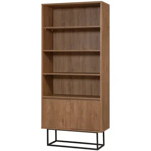 MENZZO Etagère avec 3 tablettes et 2 portes décor noyer H182 cm - Rea