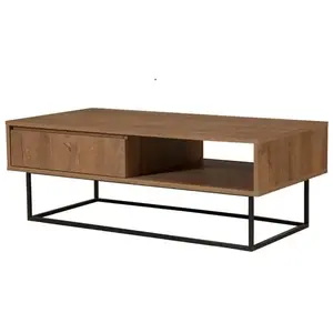 MENZZO Table basse 1 tiroir Stela L120xH43cm Métal Noir et Bois Naturel pas cher