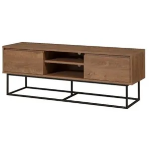 Meuble TV - MENZZO - Lodi - 140 cm - Métal Noir - Bois Naturel - 2 Tiroirs pas cher