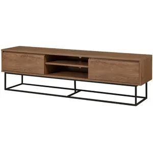 Meuble TV - MENZZO - Lodi - 180cm - Métal Noir - Bois Naturel - 2 Tiroirs pas cher