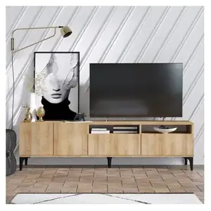 MENZZO Meuble TV 4 portes et 2 étagères Royden 180cm Chêne clair pas cher