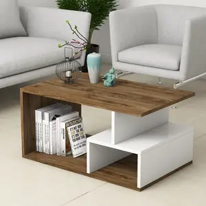 MENZZO Table basse Rudoka L90xH42cm Bois Naturel et Blanc pas cher
