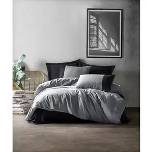 En Vogue - Parure housse de couette Plain gris/noir 240x220 cm pas cher