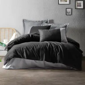 En Vogue - Parure housse de couette Plain noir/gris 140x200 cm pas cher