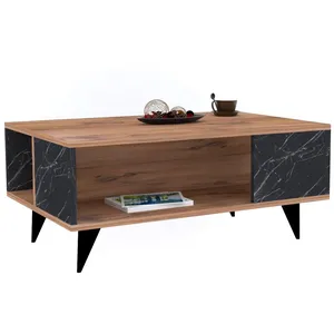 MENZZO Table basse Bianca L90xP60cm Bois et Effet marbre Noir pas cher