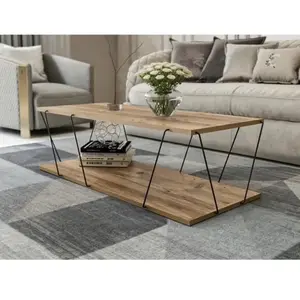 Vente-Unique Table Basse Avec 1 Étagère - Coloris : Naturel Et Noir - Delory pas cher