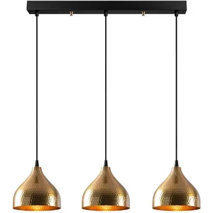 Opviq Suspension 3 ampoules alignées Gakula Métal martelé Noir et Or antique pas cher