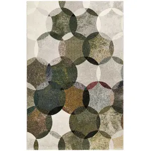 Esprit Tapis motif cercles vintage vert/gris pour salon, chambre 290x200 pas cher