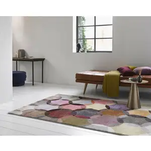 Esprit Tapis motif cercles vintage nuances vives pour salon, chambre 170x120 pas cher