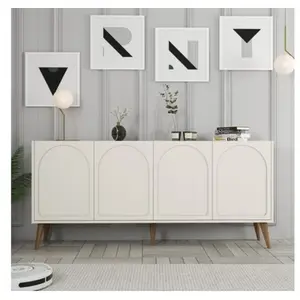 Comparateur de prix : MENZZO Buffet style minimaliste 4 portes Lyana Crème et Bois clair