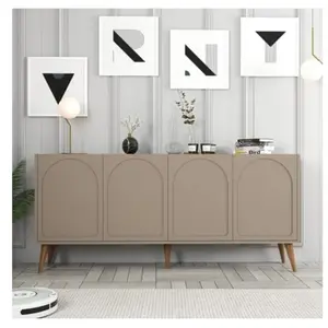 MENZZO Buffet style minimaliste 4 portes Lyana Taupe foncé et Bois clair pas cher