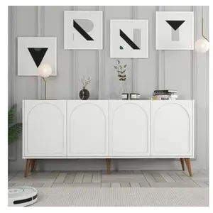 MENZZO Buffet style minimaliste 4 portes Lyana Blanc et Bois clair pas cher