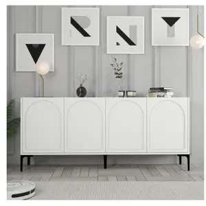 MENZZO Buffet style minimaliste 4 portes Lyana L180cm Blanc et Noir pas cher