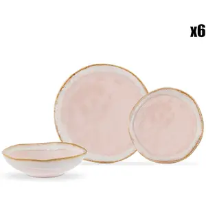 Hermia Concept - Service de table en grès - 18 pièces rose poudré T.U pas cher