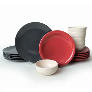 Mioli - Service de table en céramique noir/rouge/blanc- 18 pièces T.U pas cher
