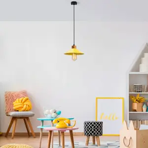Opviq Suspension GMN-00004 à 1 lampe détail bois jaune pas cher