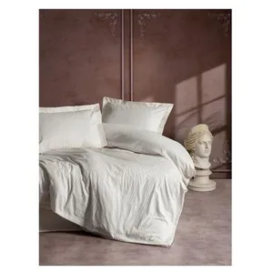 Parure de lit satin coton rayé - Écru