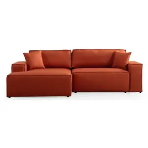 Canape angle convertible 3 places en tissu orange 100 x 260 x 88 cm pas cher