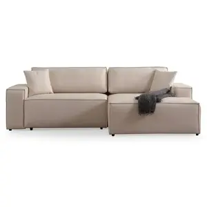 COTECOSY Canapé d'angle à droite convertible, avec rangement Sorela Tissu Beige pas cher