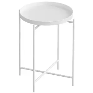 MENZZO Table basse ronde style industriel Amula D46cm Métal Blanc