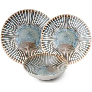 HERMIA Service de table 24 pièces Clams 100% Porcelaine Motif coquillage Bleu et Marron TUVendu parkaufland