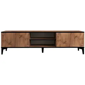 MENZZO Meuble Tv 2 portes basculantes Unana L180cm Bois et Noir pas cher