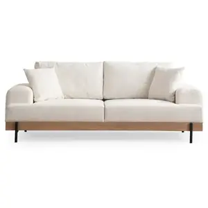 MENZZO Canapé 2 places kamily Bois clair et Tissu bouclette Gris pas cher