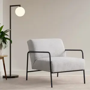 MENZZO Fauteuil Kamily Métal Noir et Tissu bouclette Gris pas cher