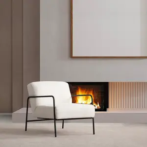 MENZZO Fauteuil Kamily Métal Noir et Tissu bouclette Blanc