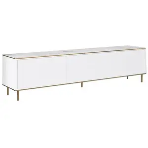 MENZZO Meuble TV design Shonna L180cm Blanc, Effet marbre Blanc avec bordure Or pas cher