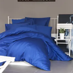 Elizabed - Parure housse de couette en satin de coton bleu foncé 240x2... pas cher