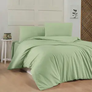 En Vogue - Parure housse de couette unie vert clair 140x200 cm pas cher