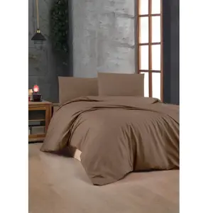 En Vogue - Parure housse de couette unie marron 140x200 cm pas cher