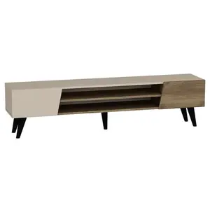 MENZZO Meuble TV style scandinave moderne 2 portes Essas L180cm Bois foncé et Beige pas cher