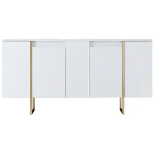 MENZZO Calicosy - Buffet 4 portes avec étagères L160 cm - LUXE - Blanc/ Or TU