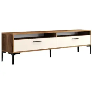 MENZZO Meuble Tv Varnus L180cm Bois foncé et Blanc crème pas cher