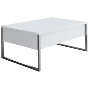 MENZZO Table basse Sibylle L90xH40cm Bois Blanc et Métal Argent pas cher