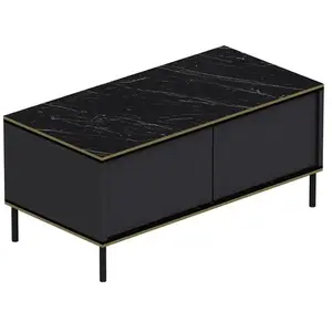MENZZO Table basse Shonna L90cm Anthracite et Effet marbre Noir avec bordure Or pas cher