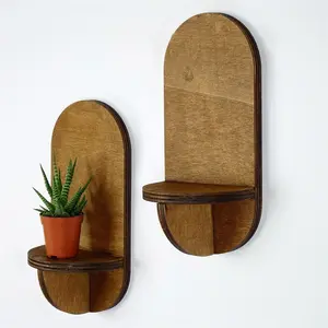Hanah Home - 2 Etagères murale Raf noyer - 13x26x9 cm OS pas cher