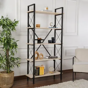 Homitis Bibliothèque Travertin & Noir - Design Épuré avec Peinture Électrostatique, 90x180cm Idéale pour Salon, Bureau et Chambre pas cher