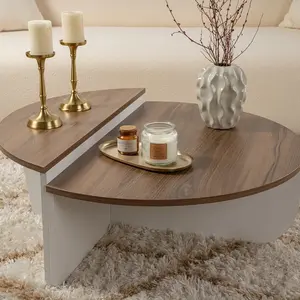 Comparateur de prix : CALICOSY Lot de 2 tables basse L90 cm - 90 cm X 90 cm X 35 cm - ORION - Noyer/ Blanc