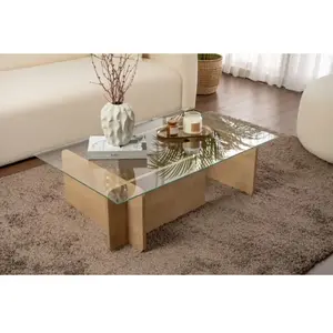 Hanah Home Table basse en verre et aggloméré Flavio chêne