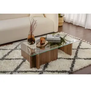 MENZZO Table basse design Azar L105cm Bois foncé et Verre Transparent
