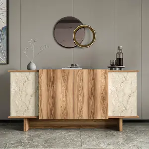 Homitis - Console Diana travertin/noyer - 180x81x40 cm OS pas cher