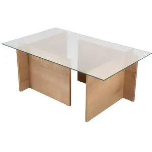 CALICOSY Table basse avec plateau en verre l105 cm - noah pas cher