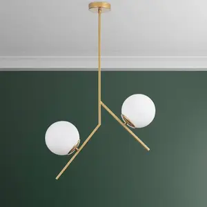 Opviq Suspension Dolunay, 43 cm de long, à 2 lampes, dorée, E27 pas cher